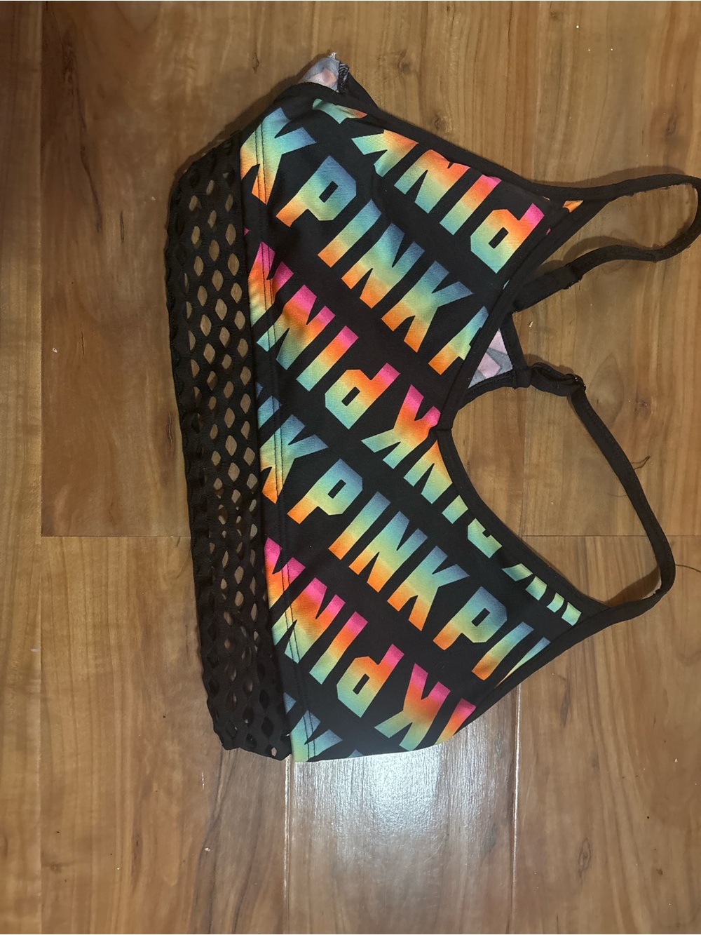 PINK Victoria's Secret Black Swim Top with Rainbow Logo
